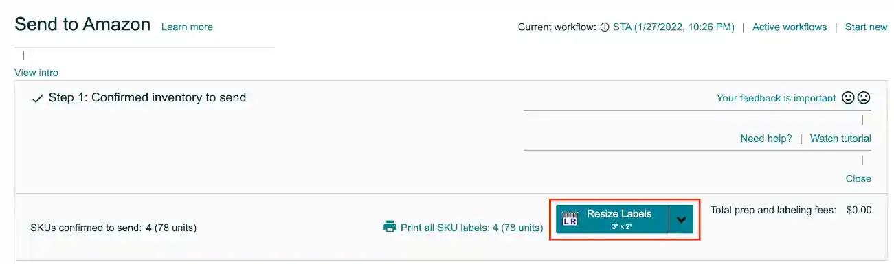 Resize Labels button on Seller Central