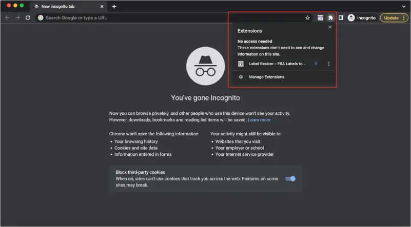 Manage Extensions in incognito