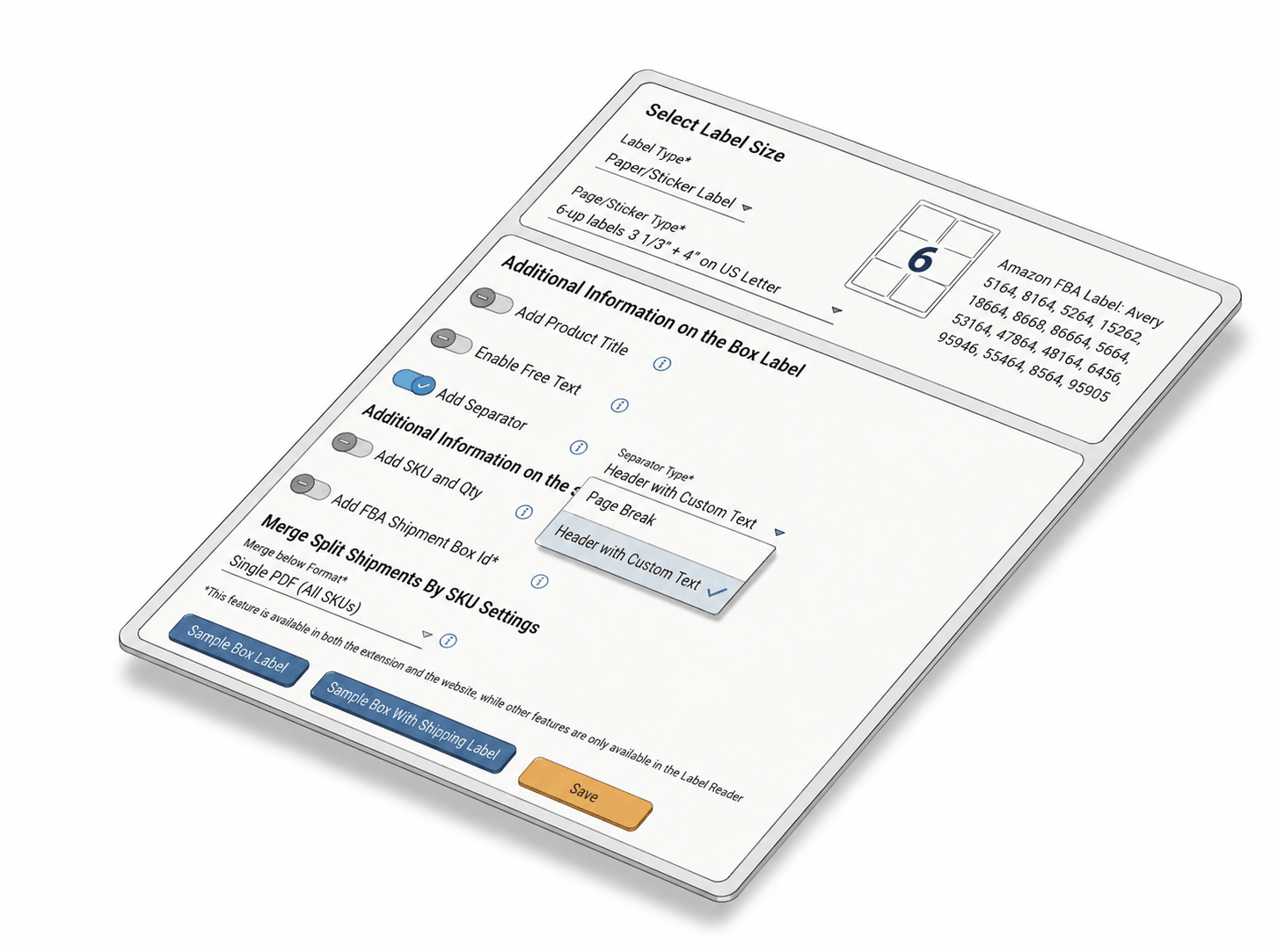 Separator between FBA box label groups for LTL and SPD shipments
