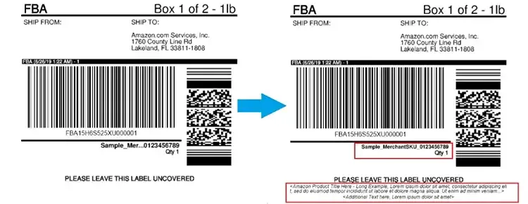 Free text on FBA box labels