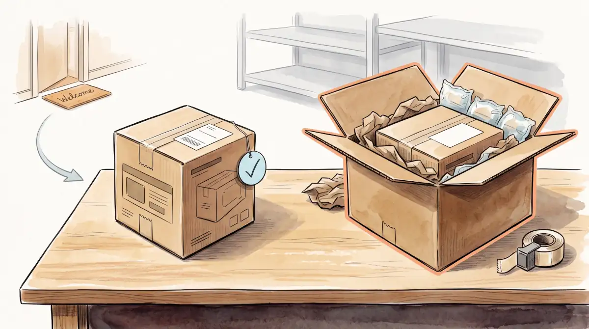 Product shipping in its own packaging compared with a product placed inside an extra outer box