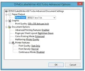 Dymo Windows settings