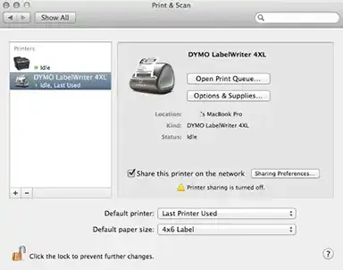 Dymo Mac settings