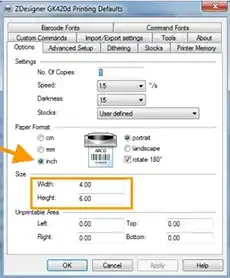 Zebra Windows settings