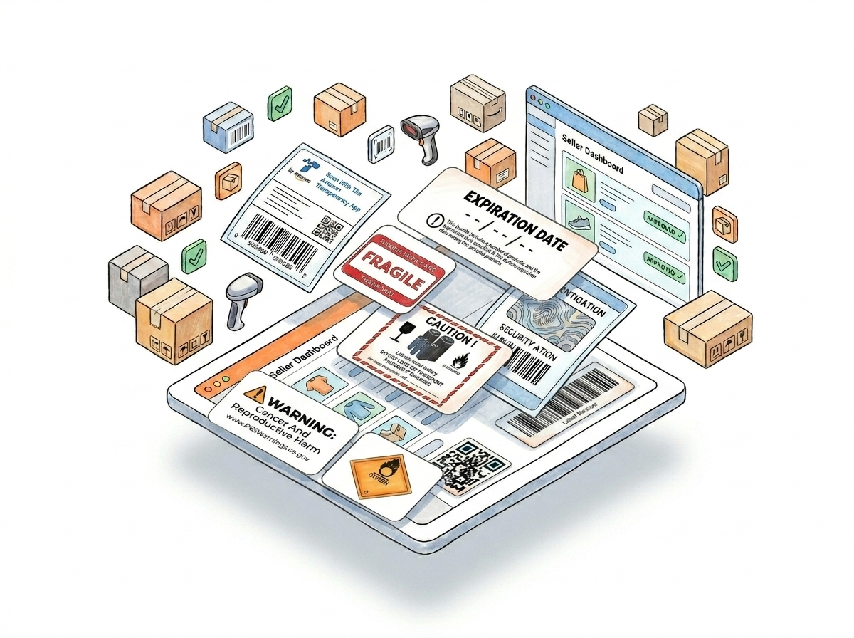 Compliance labels for Amazon FBA, Walmart Marketplace, and retail products generated with Label Resizer