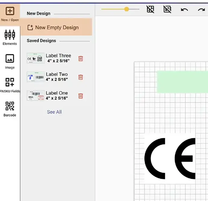 Create new design from New/Open menu