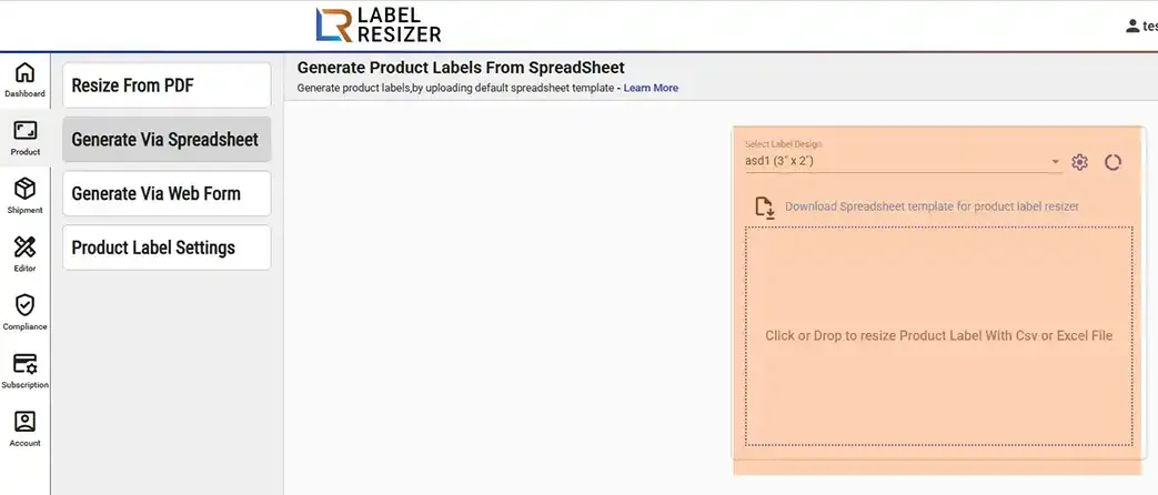 Upload spreadsheet file