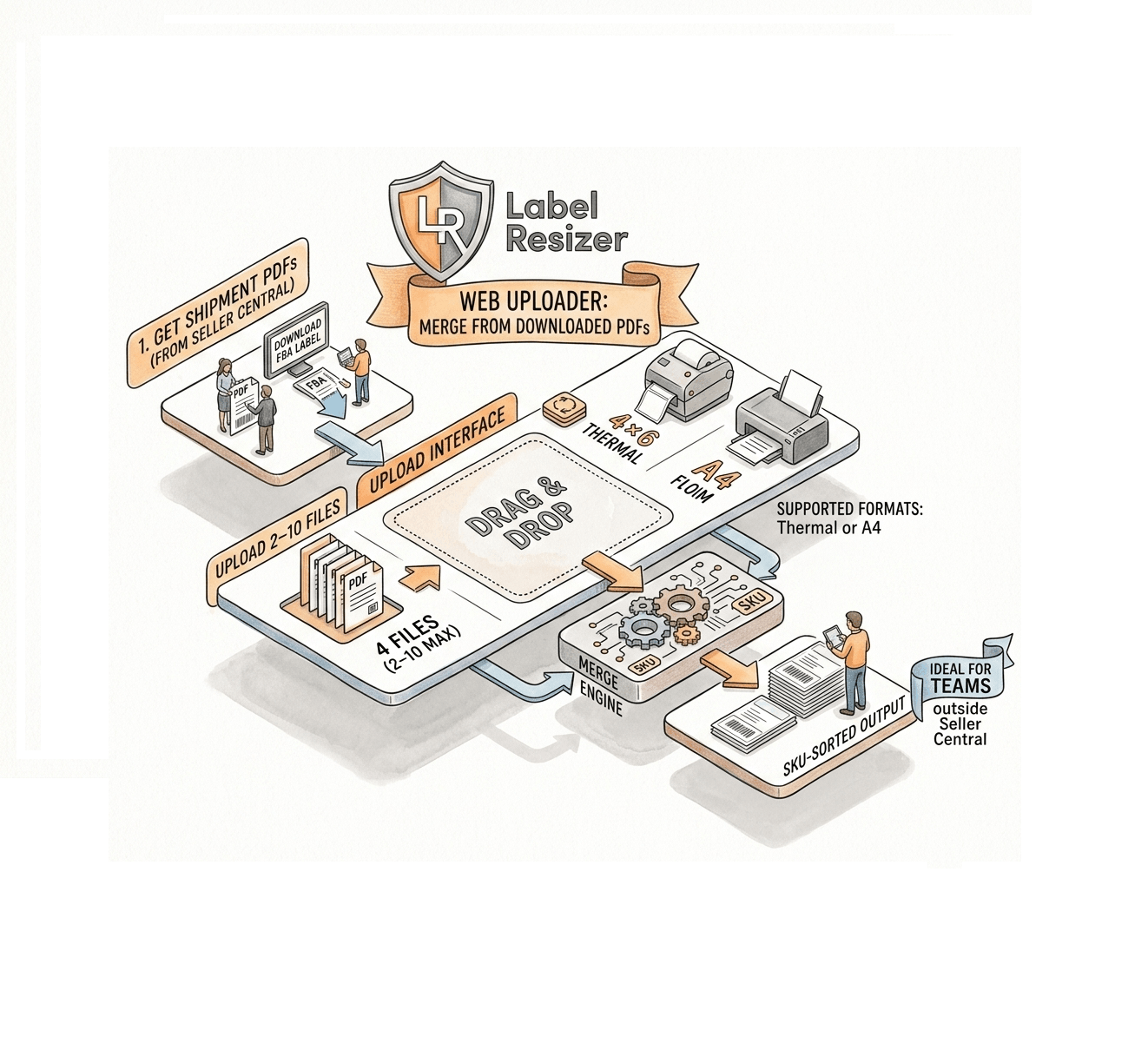 Web Uploader for merging Amazon FBA split shipment box label PDFs by SKU