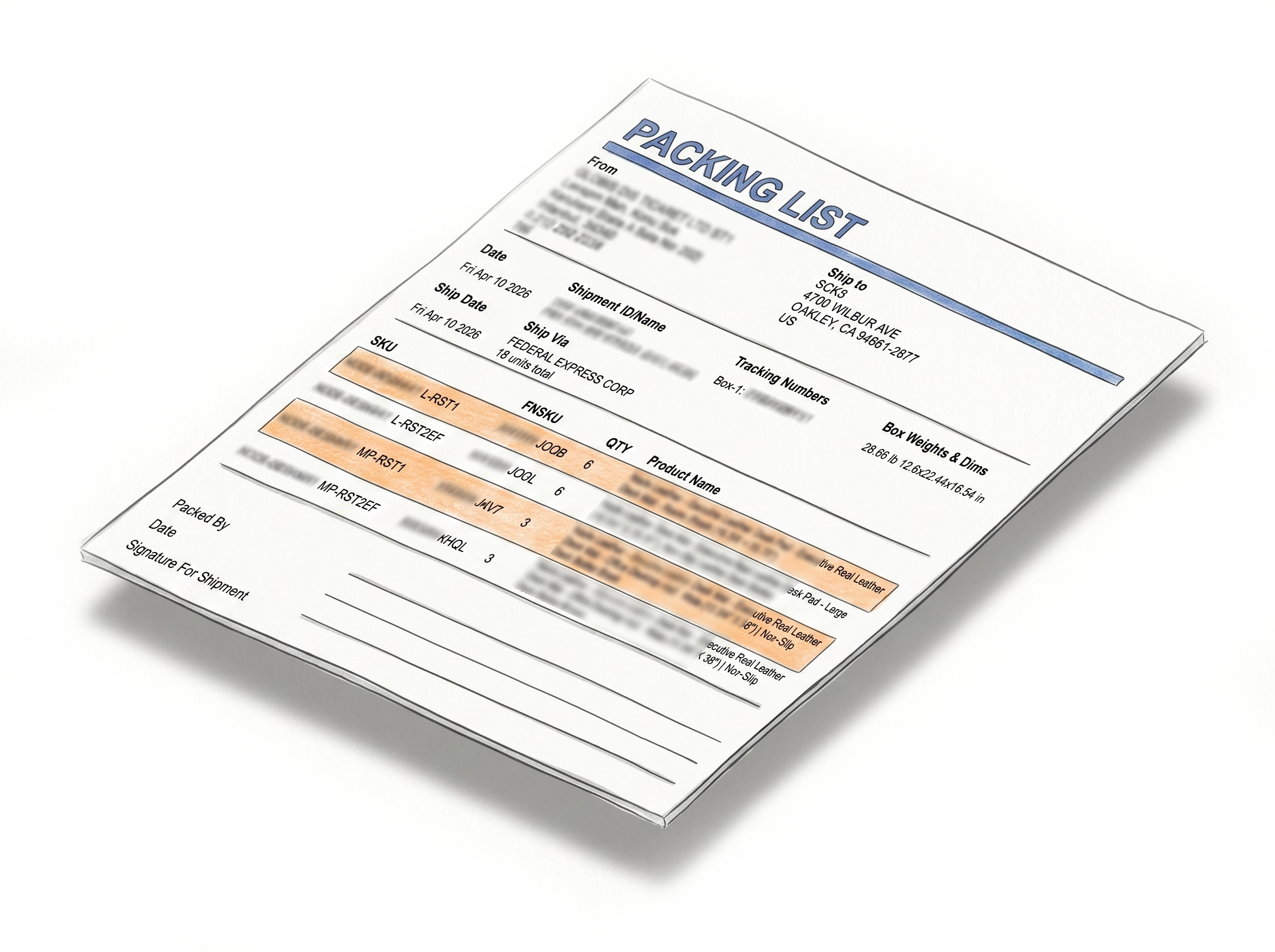 Amazon Packing Slip