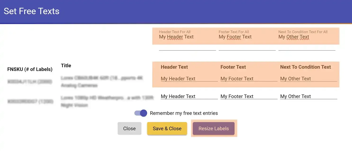 Free text popup