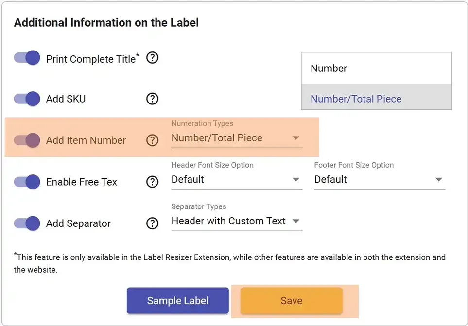 Item number setting