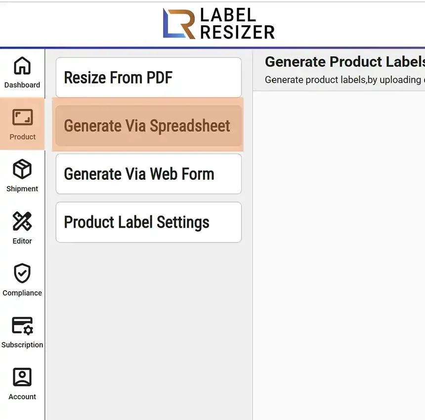 Generate Via Spreadsheet menu