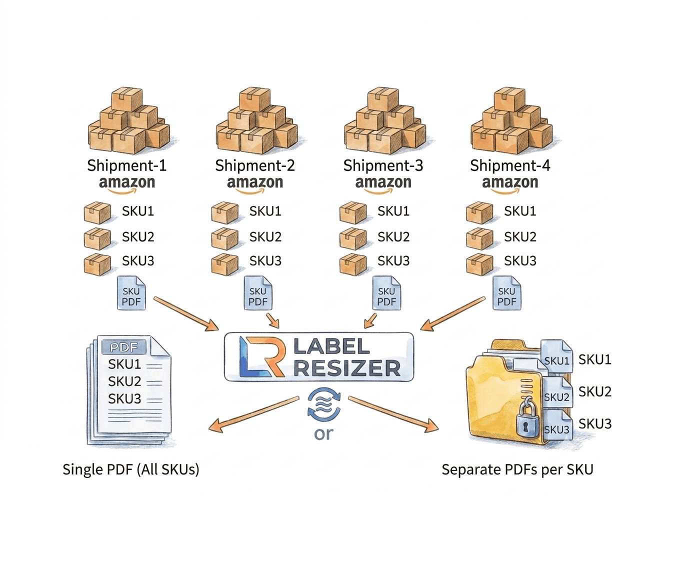 Merging Amazon FBA split shipment box labels by SKU into a single sorted PDF