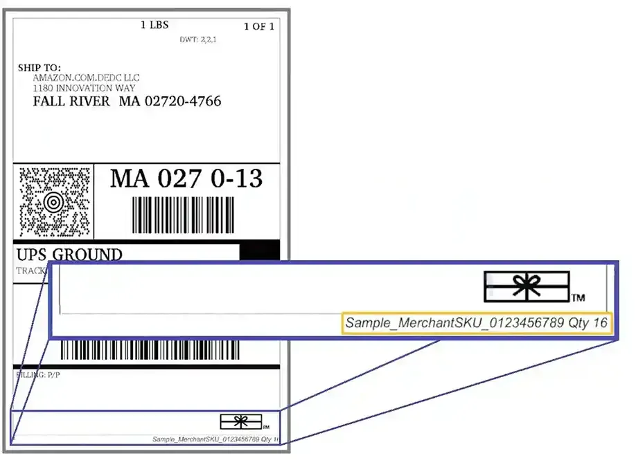 Shipment label with SKU and QTY