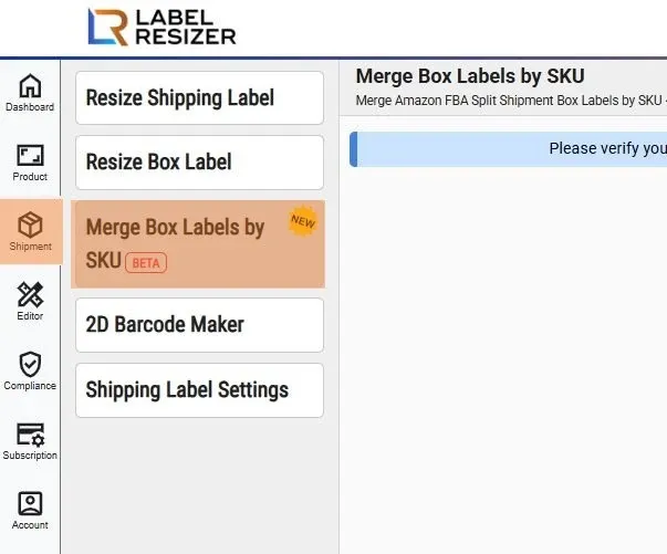 SKU-Based Box Label Merge menu