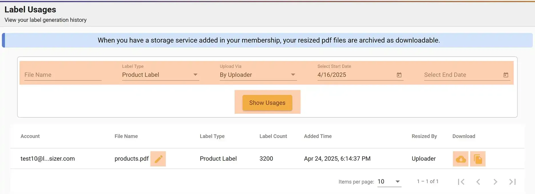 Label Usages filters