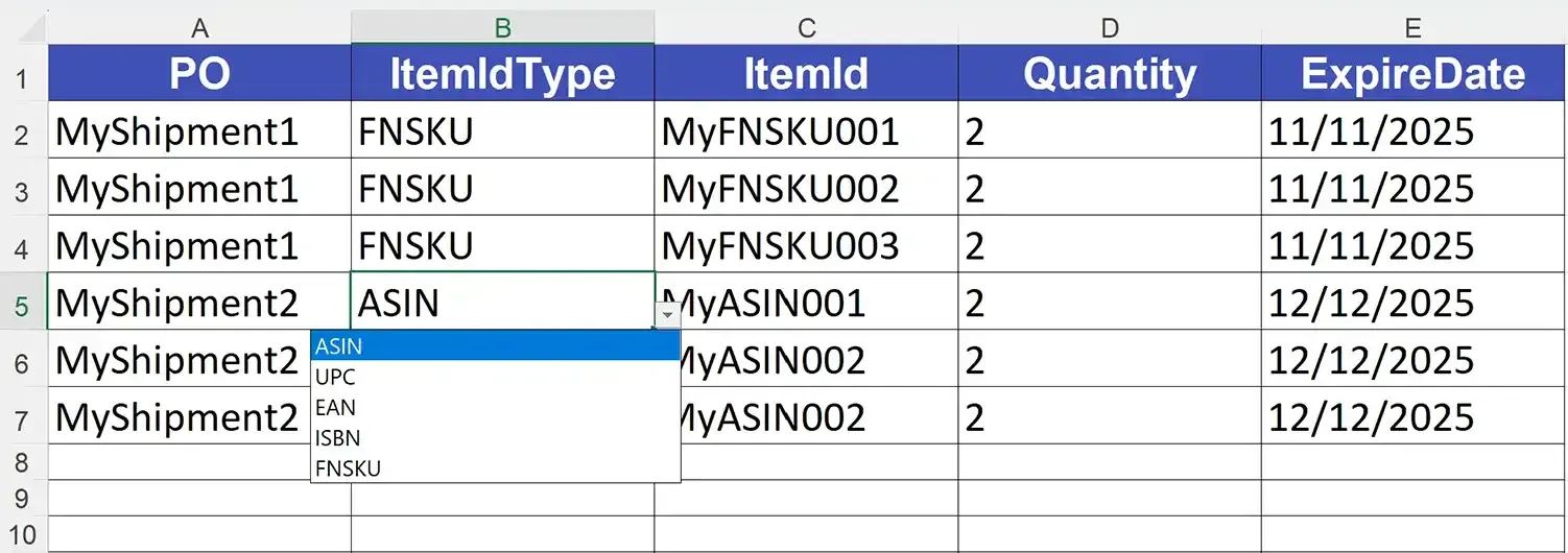 Fill bulk input template