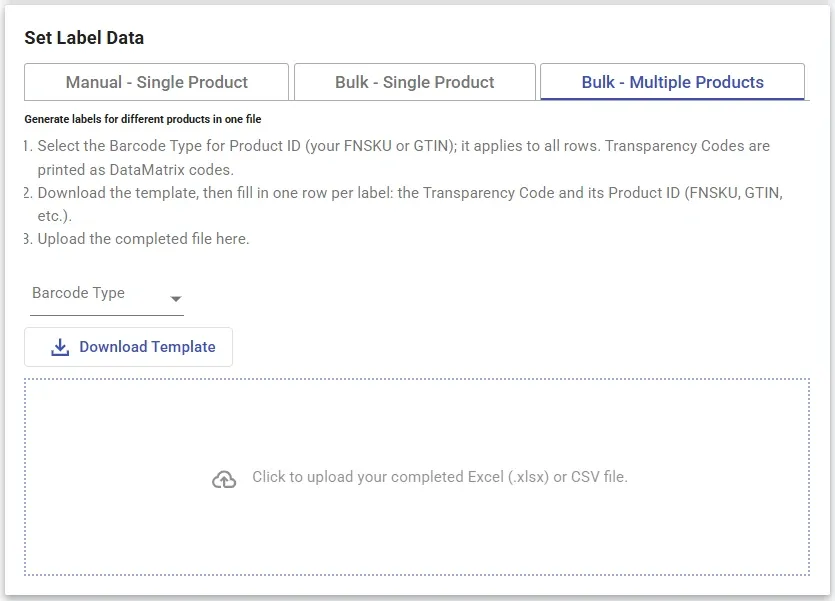 Multiple product transparency labels