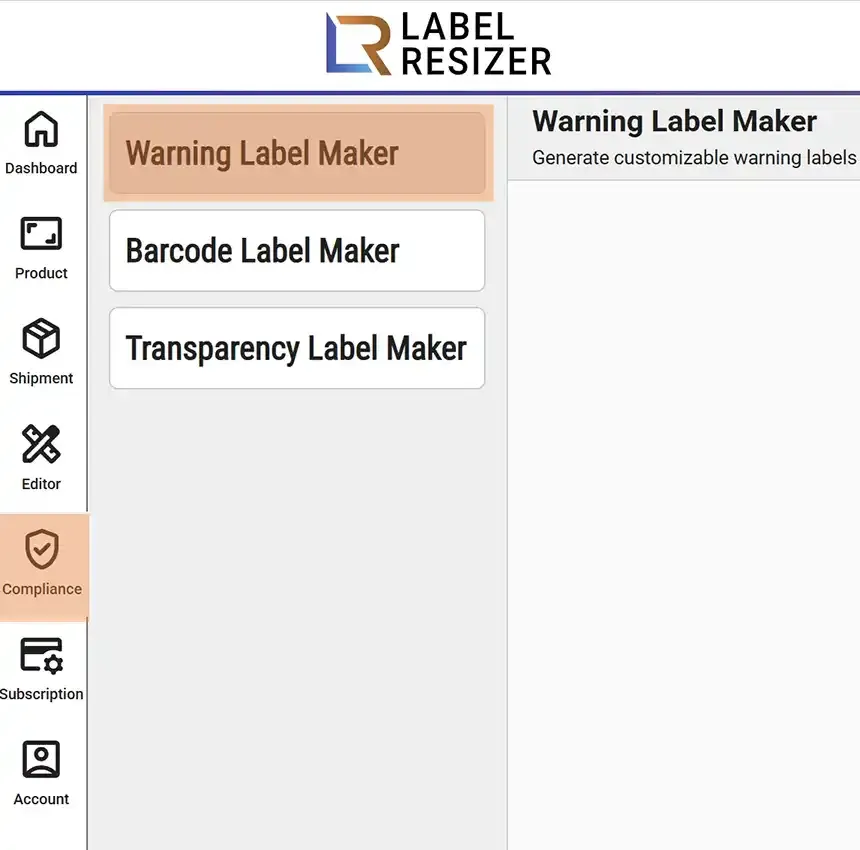 Warning Label Maker menu