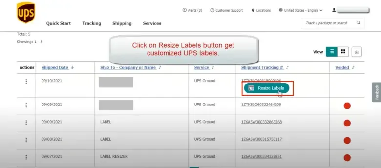 Resize Labels on UPS Shipping History
