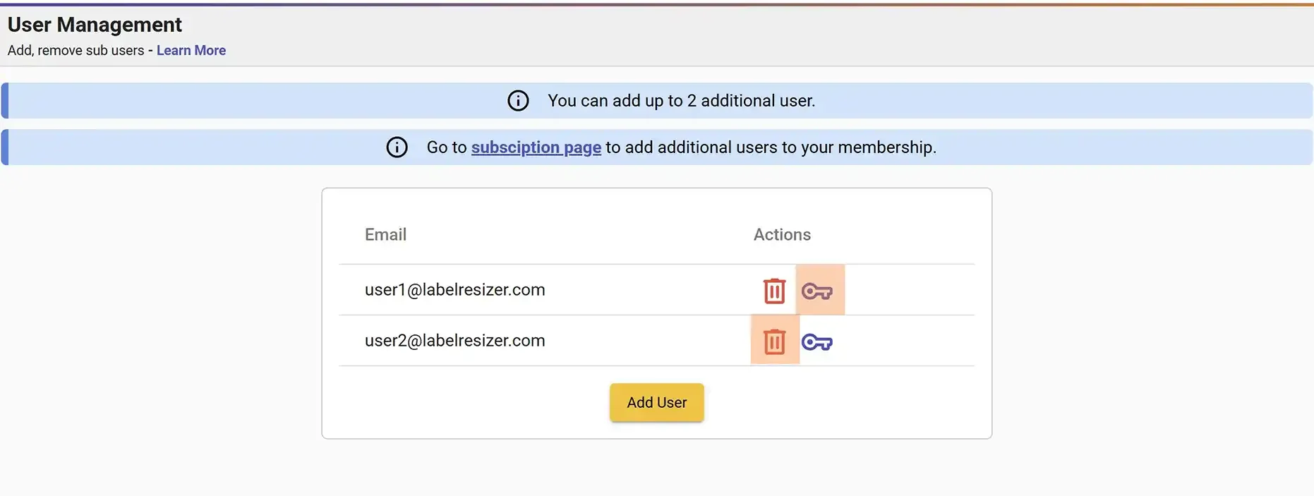 User management actions